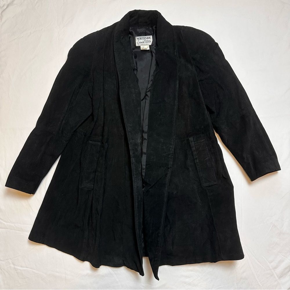 Vintage Northside Fashions black suede shawl coat